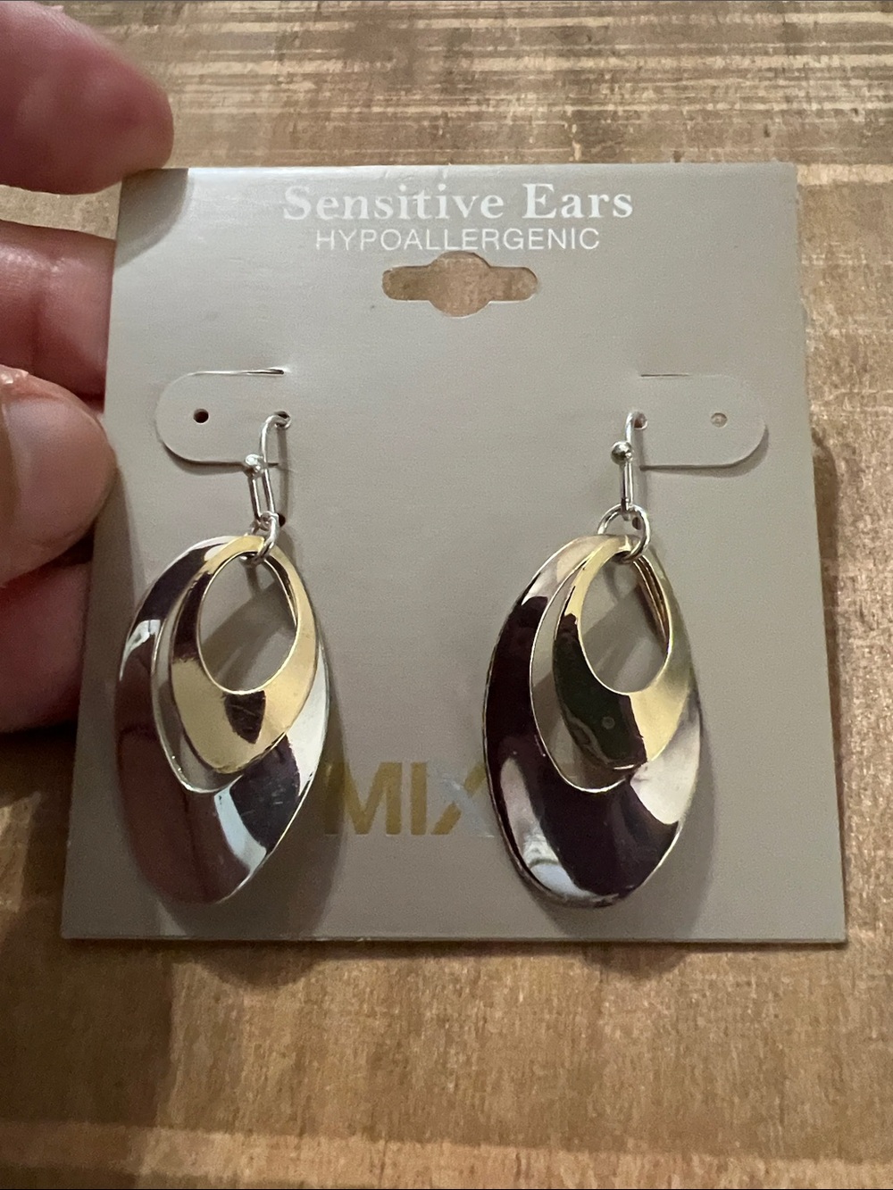3/$18 Mixit Silver and Gold Double-Oval Drop Earrings Lot 604